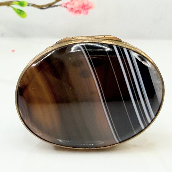 Antique British Banded Agate Gilt Snuff Box SS210